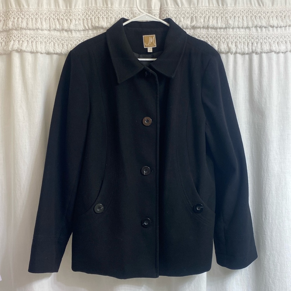 JM collection black pea coat. XL. Like new.